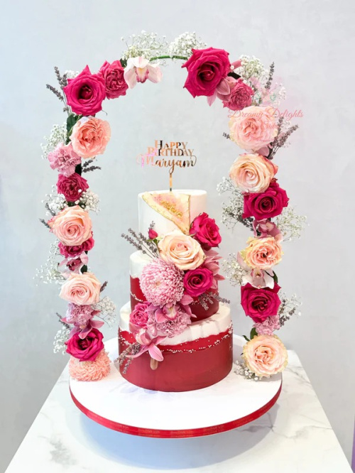Red and White Birthday Cake -birthday cake dubai